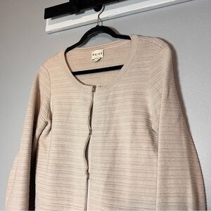 Reiss Cardigan Sweater Textured Beige Cream Clasp Front Cotton Size Medium